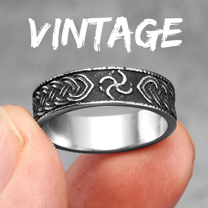 Vintage Stainless Steel Mens Narrow Ring Retro Pattern Rock Punk