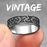 Vintage Stainless Steel Mens Narrow Ring Retro Pattern Rock Punk