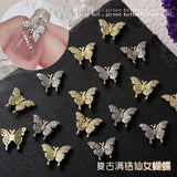 5Pcs Butterfly 3D Nail Art Charm Gold/Silver Zircon DIY Decoration