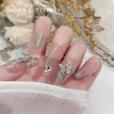 5Pcs Butterfly 3D Nail Art Charm Gold/Silver Zircon DIY Decoration