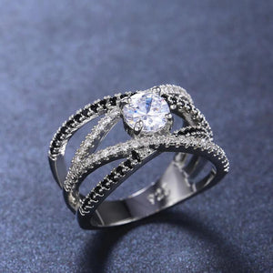 Silver Zircon Line Women's Ring Engagement Wedding Statement Boutique Jewelry