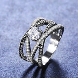 Silver Zircon Line Women's Ring Engagement Wedding Statement Boutique Jewelry