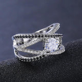 Silver Zircon Line Women's Ring Engagement Wedding Statement Boutique Jewelry