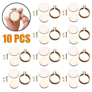 10 pcs Wooden Mini Embroidery Hoop Ring Cross Stitch Frame Pendant Crafts