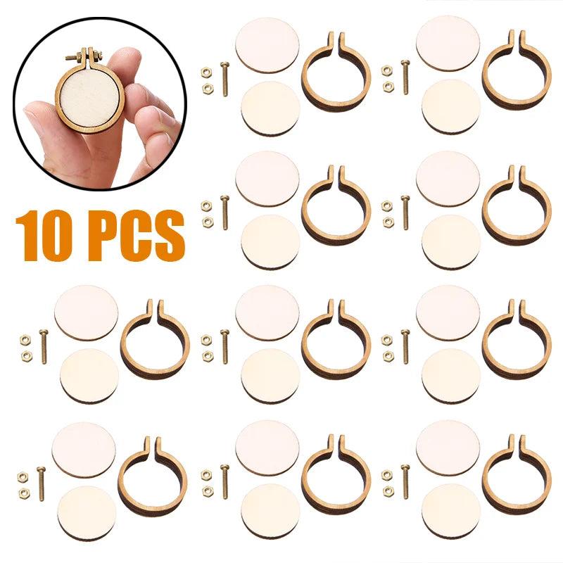 10 pcs Wooden Mini Embroidery Hoop Ring Cross Stitch Frame Pendant Crafts