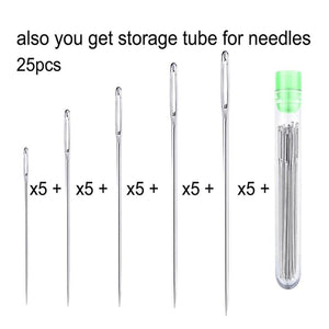 25 Large Eye Stitching Needles in Clear Storage Tube Sewing Tool