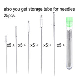 25 Large Eye Stitching Needles in Clear Storage Tube Sewing Tool