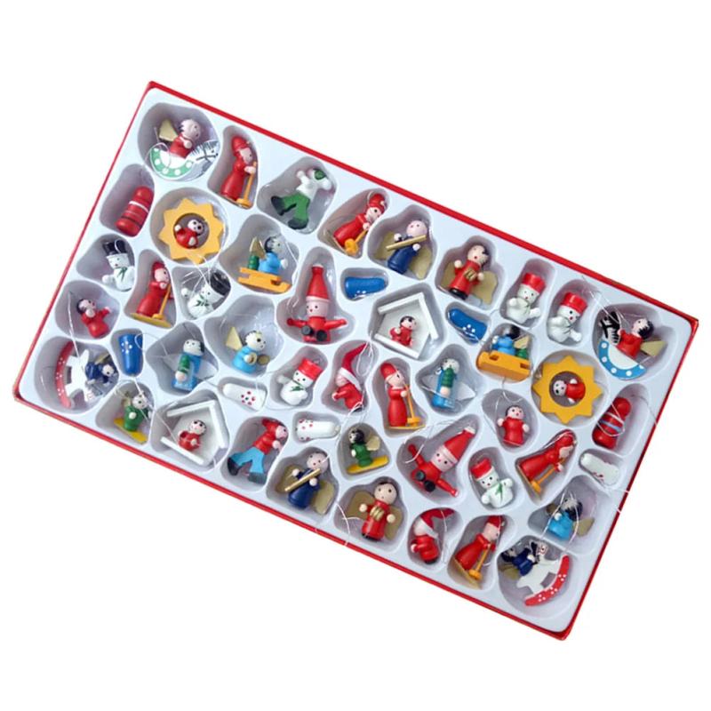 48PCS Christmas Wooden Ornaments Hand-painted Puppets DIY Decoration