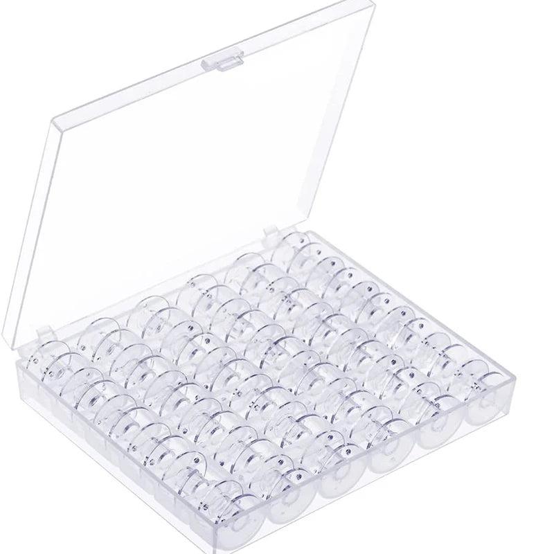 25Pcs Sewing Machine Bobbins Spools Clear Plastic Storage Box DIY Embroidery
