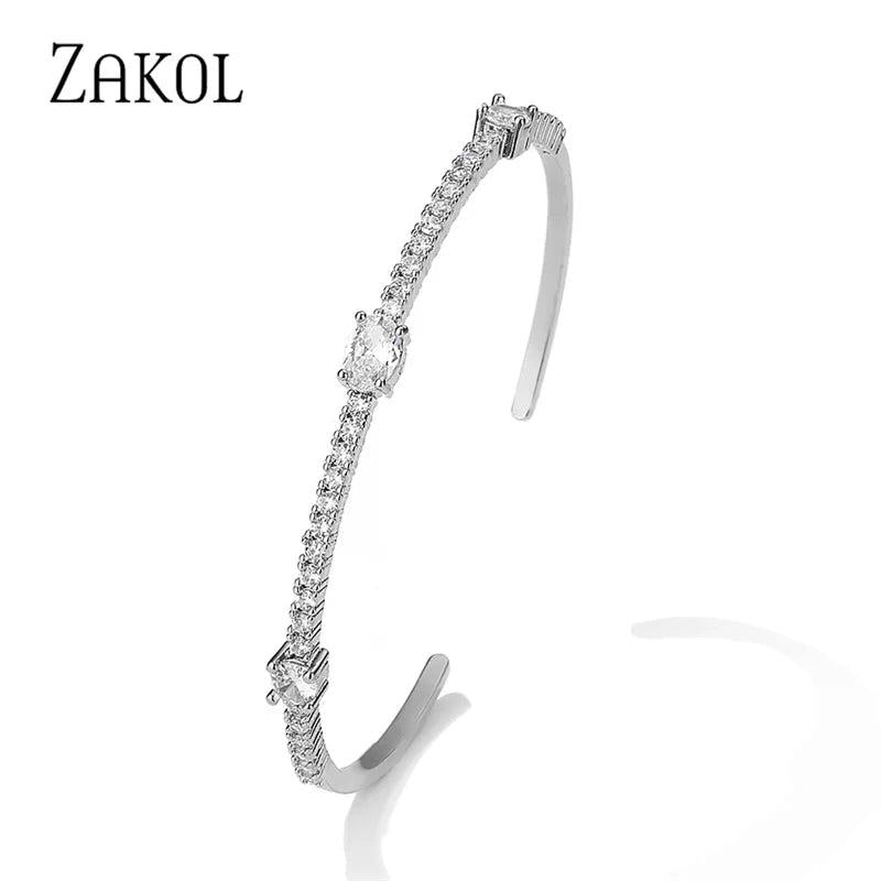 Green Zircon Cuff Bangles Bracelet Women Oval CZ Party Jewelry