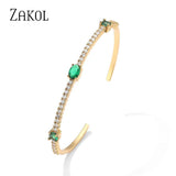 Green Zircon Cuff Bangles Bracelet Women Oval CZ Party Jewelry