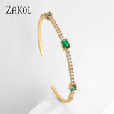 Green Zircon Cuff Bangles Bracelet Women Oval CZ Party Jewelry