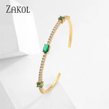 Green Zircon Cuff Bangles Bracelet Women Oval CZ Party Jewelry