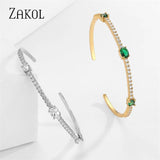 Green Zircon Cuff Bangles Bracelet Women Oval CZ Party Jewelry
