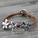 Anslow Vintage Flowers Leather Bracelet For Women