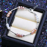 Pink Purple Layered Natural Pearl Bracelet Adjustable Bangle
