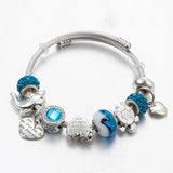 Stainless Steel Bangle Turtle Charm Bracelet DIY Grey Beads Jewelry Adjustable