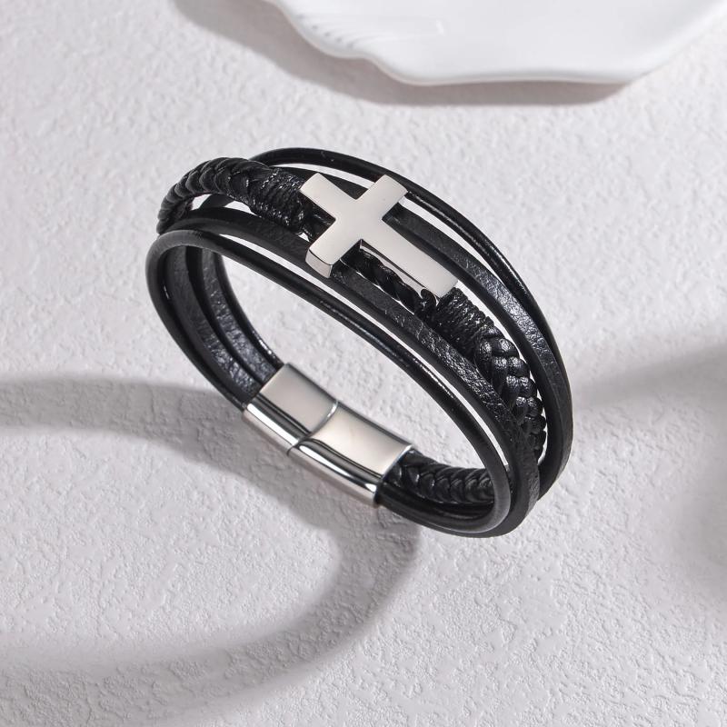 Acheerup Woven Leather Bracelet - Cross Bracelet - Christmas Gift