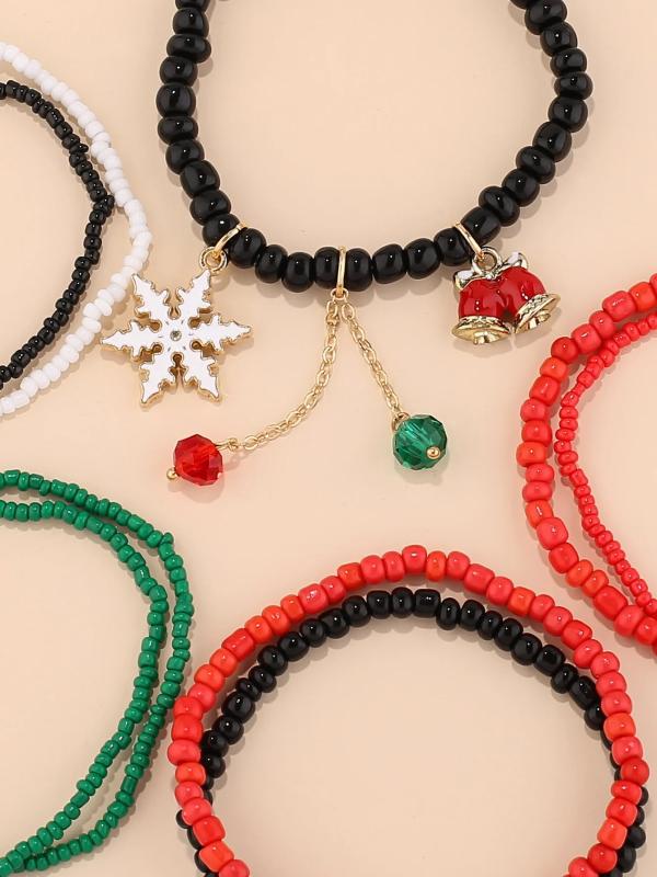 Christmas Theme Alloy Glass Bead Bracelet