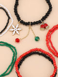 Christmas Theme Alloy Glass Bead Bracelet