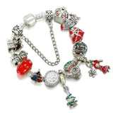 Silver Bead Bracelet Red Heart Christmas Tree Little Girl Charm Bracelet