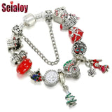 Silver Bead Bracelet Red Heart Christmas Tree Little Girl Charm Bracelet