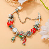 Silver Bead Bracelet Red Heart Christmas Tree Little Girl Charm Bracelet