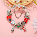 Silver Bead Bracelet Red Heart Christmas Tree Little Girl Charm Bracelet