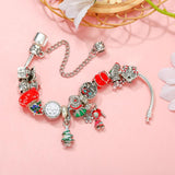 Silver Bead Bracelet Red Heart Christmas Tree Little Girl Charm Bracelet