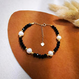 925 Silver Pearl Bracelet Spinel Beads Crystal Boho Lady Jewelry