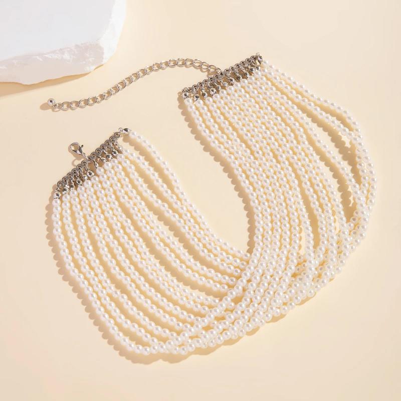 Multilayer Beads Choker Pearl Necklace for Women