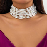 Multilayer Beads Choker Pearl Necklace for Women