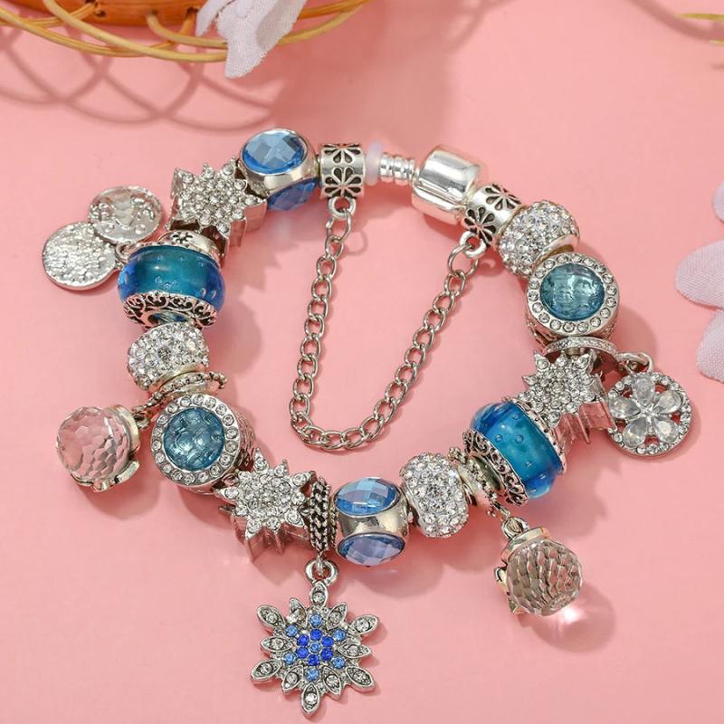Crystal Snowflake Beads Christmas Snow Night Charm Bracelets For Women