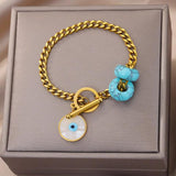 Lucky Evil Eye Bracelet Stainless Steel Cuban Chain Couple Wedding Jewelry