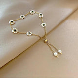 French Retro Green Crystal Pearl Flower Bracelet for Woman