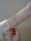 French Retro Green Crystal Pearl Flower Bracelet for Woman