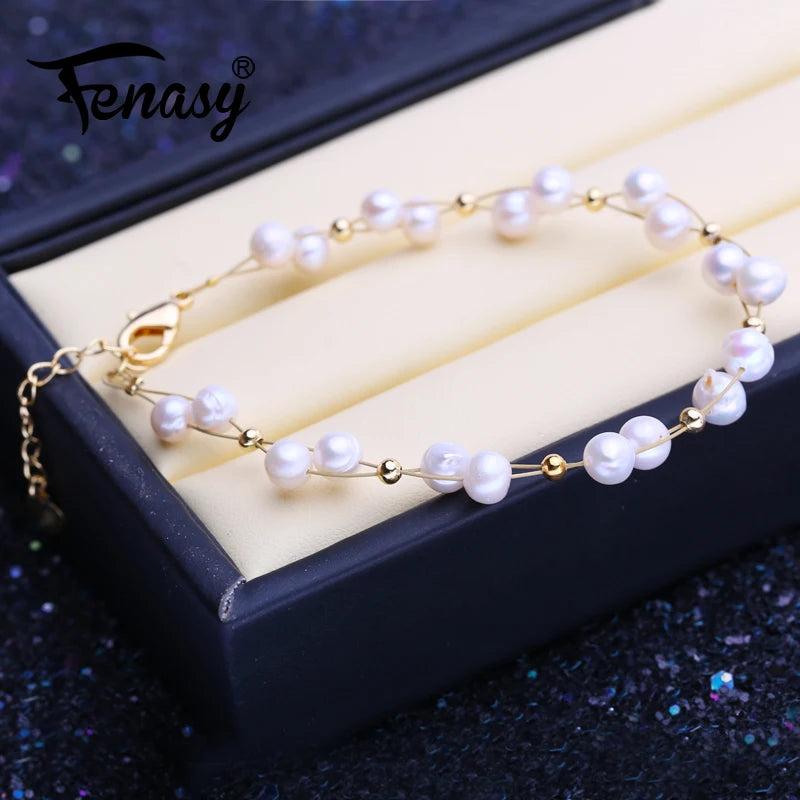 Freshwater Pearl Bracelet Layered Adjustable Bangle for Women Party
