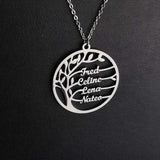 Personalized Tree of Life Necklace Stainless Steel Family Names Pendant
