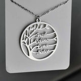 Personalized Tree of Life Necklace Stainless Steel Family Names Pendant