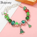Green Beads Christmas Tree Charm Bracelets For Women