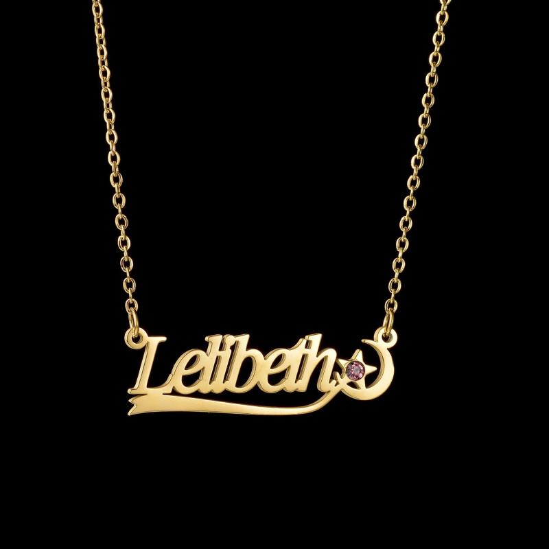 Customized Name Necklace for Women with Zircon Star Moon Pendant