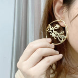 Heart Crown Earrings Custom Name Stainless Steel Hoops