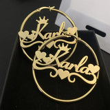 Heart Crown Earrings Custom Name Stainless Steel Hoops