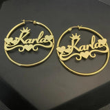 Heart Crown Earrings Custom Name Stainless Steel Hoops