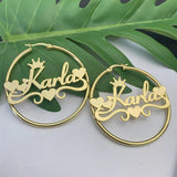 Heart Crown Earrings Custom Name Stainless Steel Hoops
