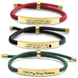 Stainless Steel and Red Braided Rope Bracelet Engraved Merry Christmas Gift