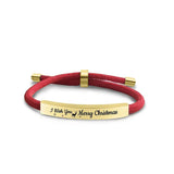 Stainless Steel and Red Braided Rope Bracelet Engraved Merry Christmas Gift