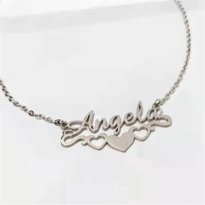 Custom Name Necklace Heart Pendant Stainless Steel Chain