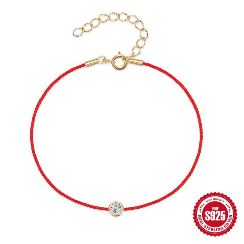 Sterling Silver Flower Bracelet Zircon Red Rope Chain Women Jewelry