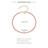 Sterling Silver Flower Bracelet Zircon Red Rope Chain Women Jewelry